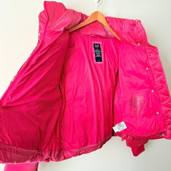 Gap Big Puff Cropped Jacket in Super Neon Hot Pink Size Small - Picture 8 of 12